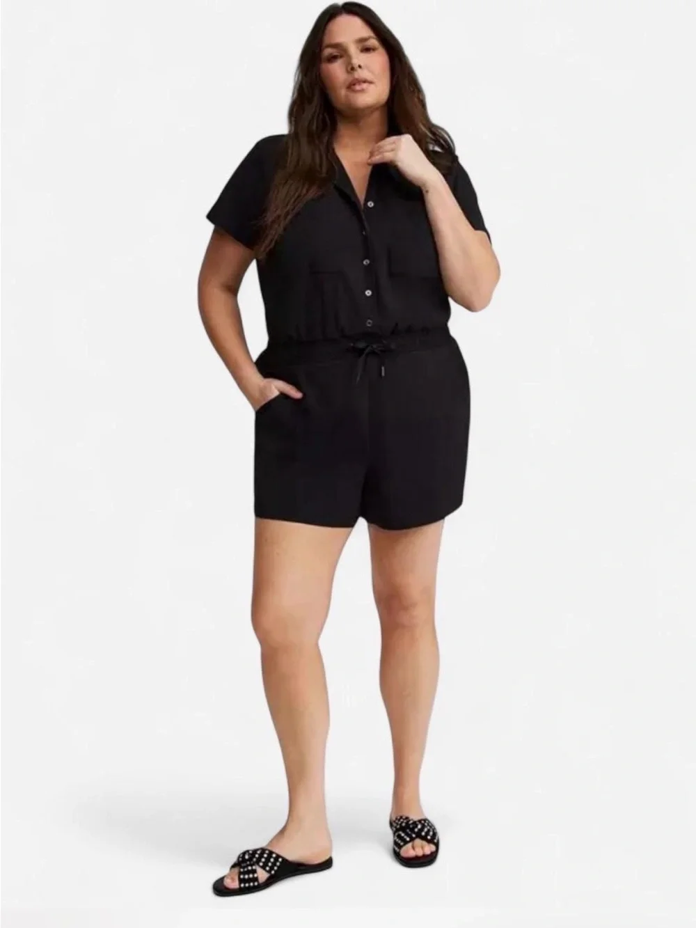 Torrid TRU Black Ripstop Active Romper with pockets